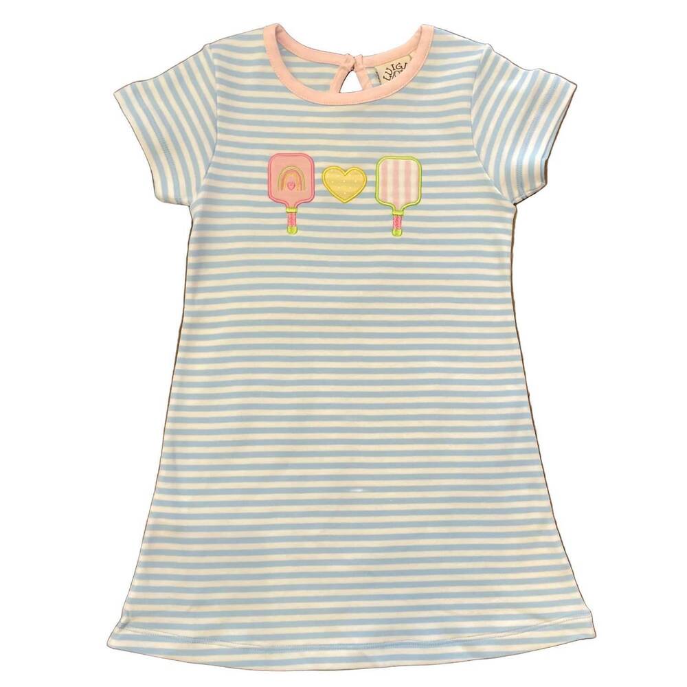 NEW LUIGI KIDS girl's 3 pickleball paddle applique dress in light blue